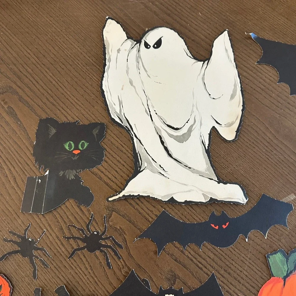 Vintage Hallmark Halloween Diecuts Lot 23pc Ghosts Bats Pumpkins Owls Cats Decor